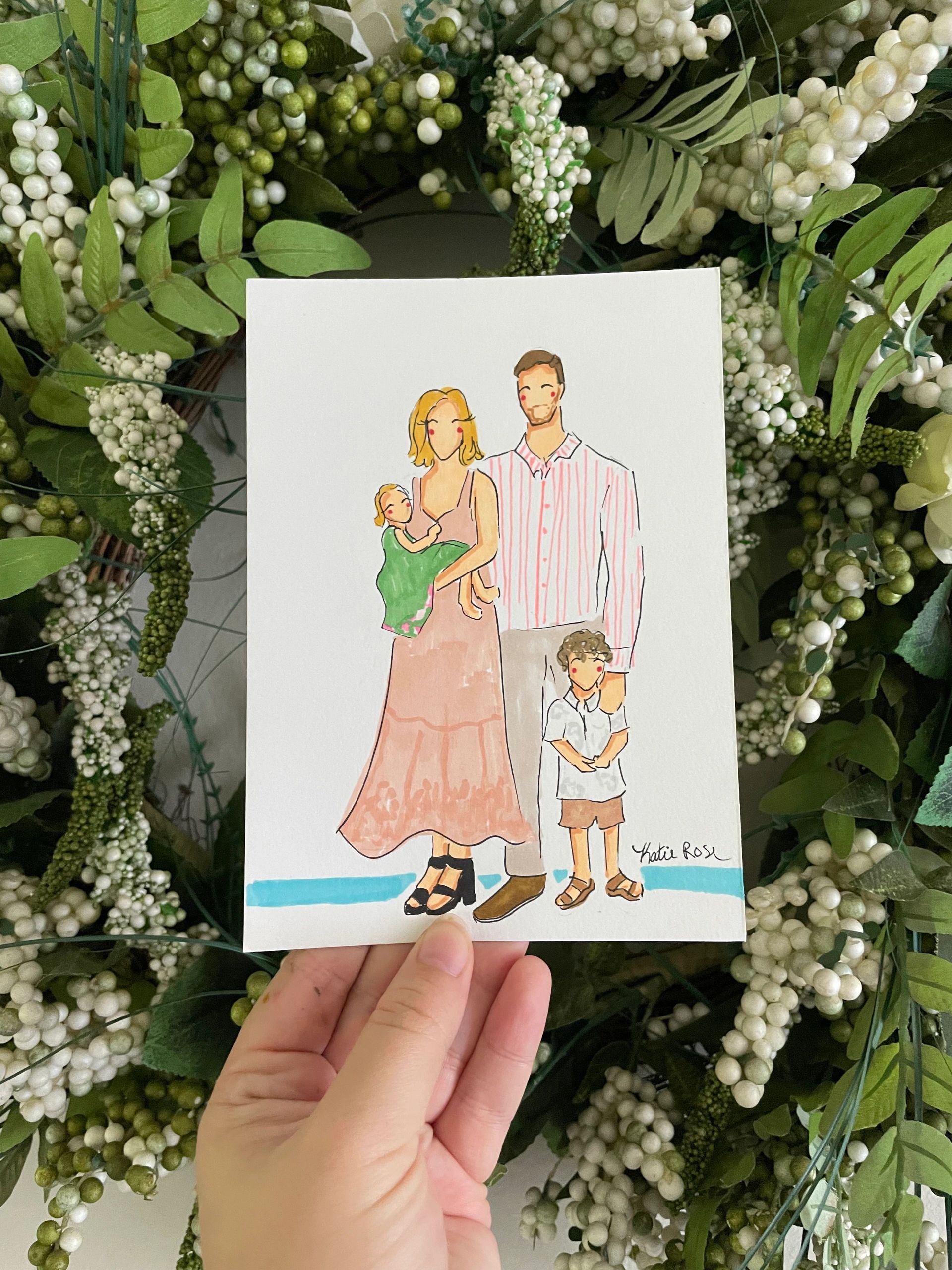 Hand-painted family illustration on watercolor paper