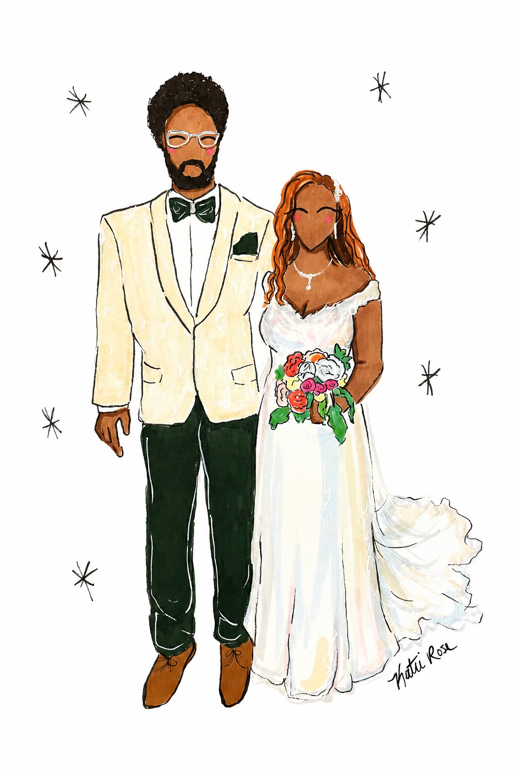 Fashion illustration of a couple in black tie